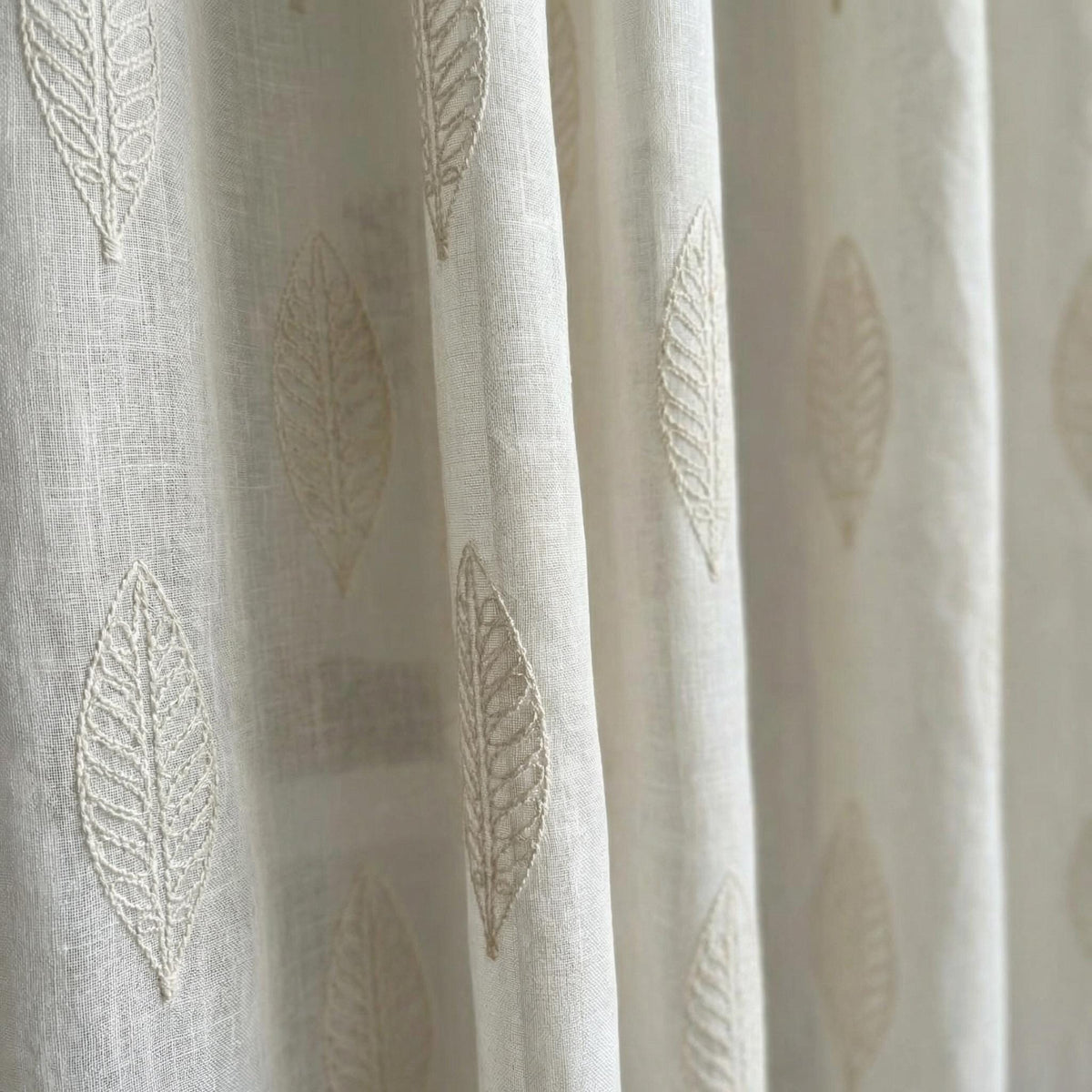 Sheer Embroidered Floral Curtains | Neutral Linen Look Window Panels | Light Filtering Elegant Drapes | Custom Size Sheer Curtains