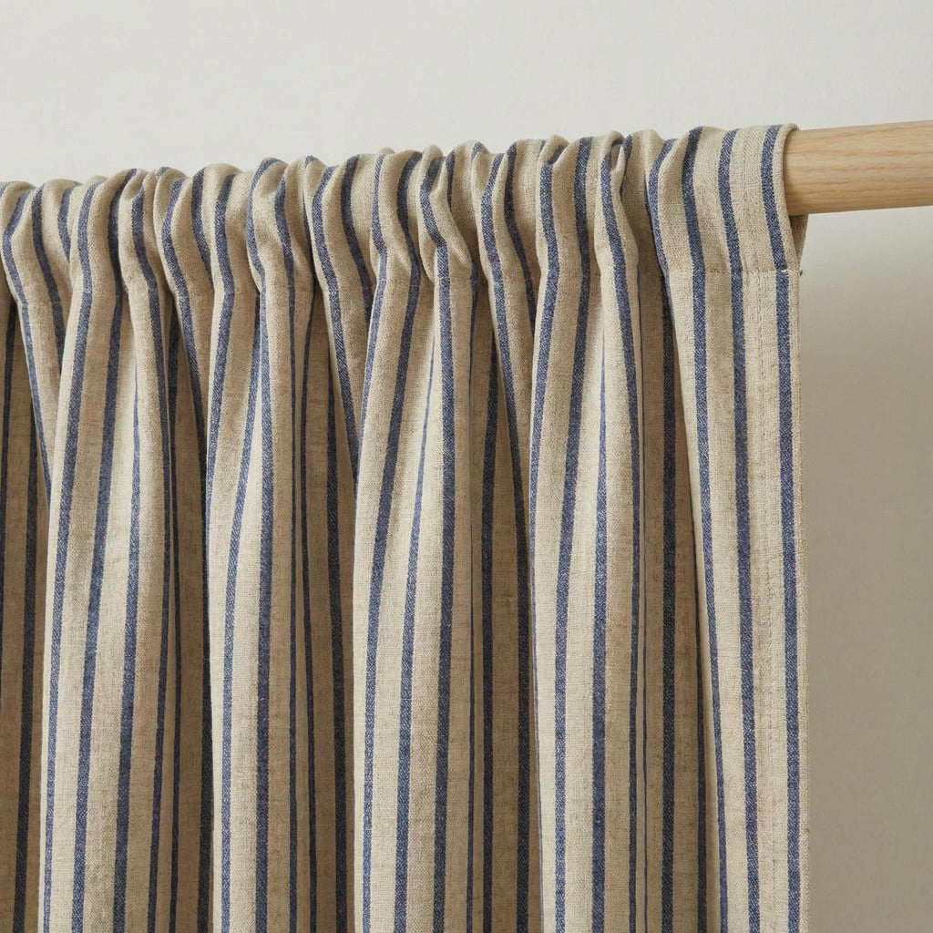 Scandinavian Striped Curtain – Natural Linen Look – Custom Sizes | Grommet Top | Farmhouse, Coastal, Minimalist Decor