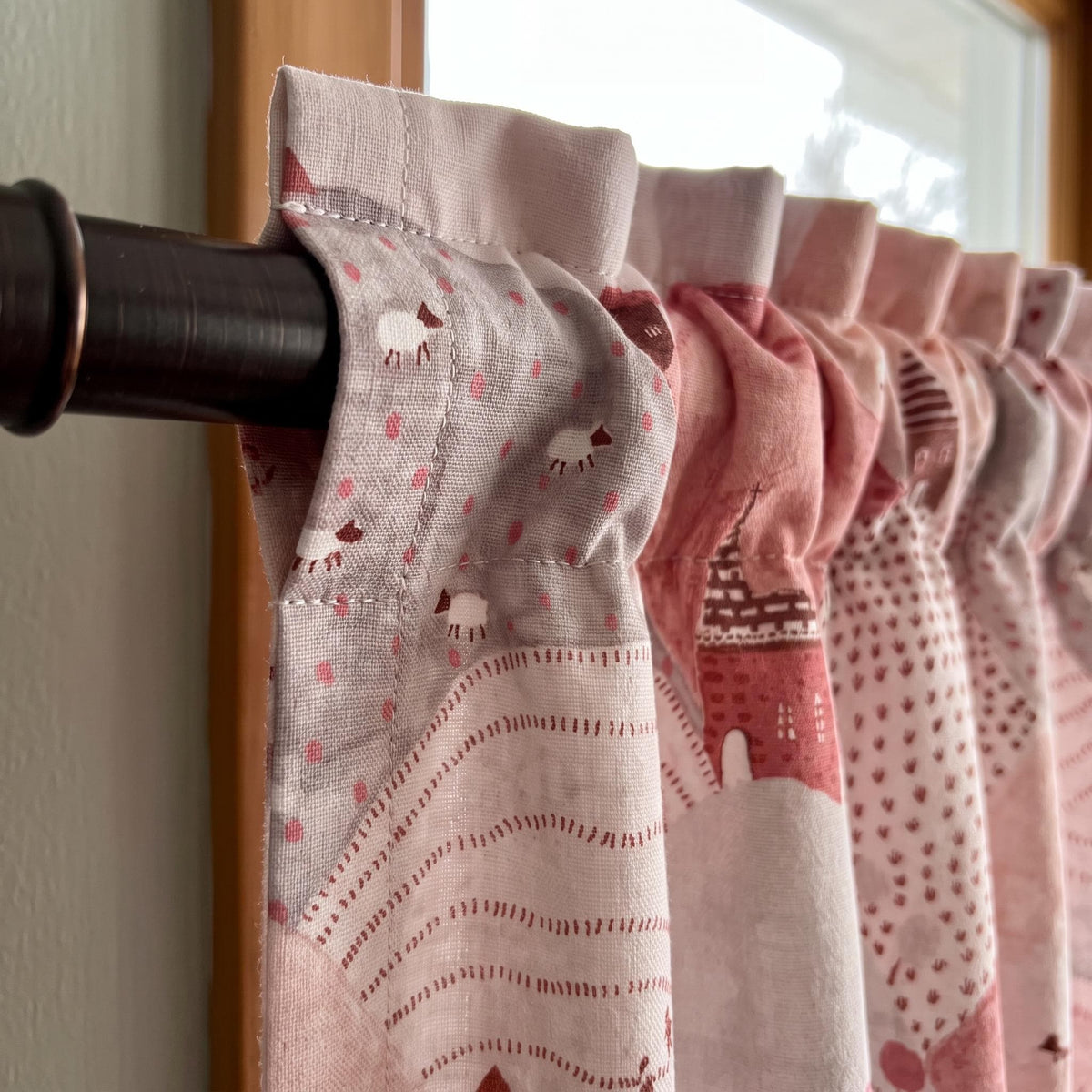 Pink Winter Village Curtains, Velvet Feel Kids Curtains, Pink Nursery Curtains, Woodland Window Drapes, Christmas Curtains, Custom Made