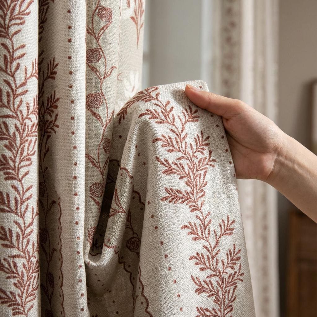 Botanical Stripe Linen Look Curtains, Neutral Beige Floral Drapes, Vintage Farmhouse Window Panels, Custom Curtains