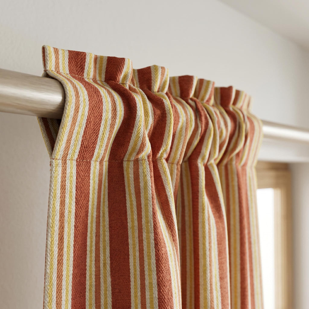 Terracotta Mustard Striped Curtains, Cotton Linen Curtain Panels, OEKO TEX Fabric Drapes, Rust Yellow Vertical Stripe Curtains