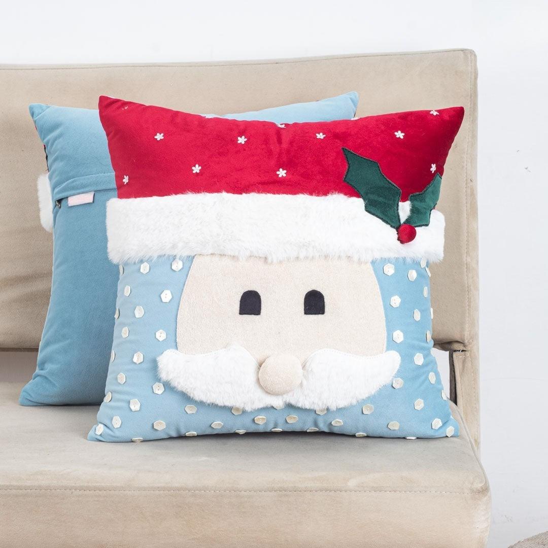 3D Santa Face Pillow Cover – Faux Fur & Velvet Christmas Decor