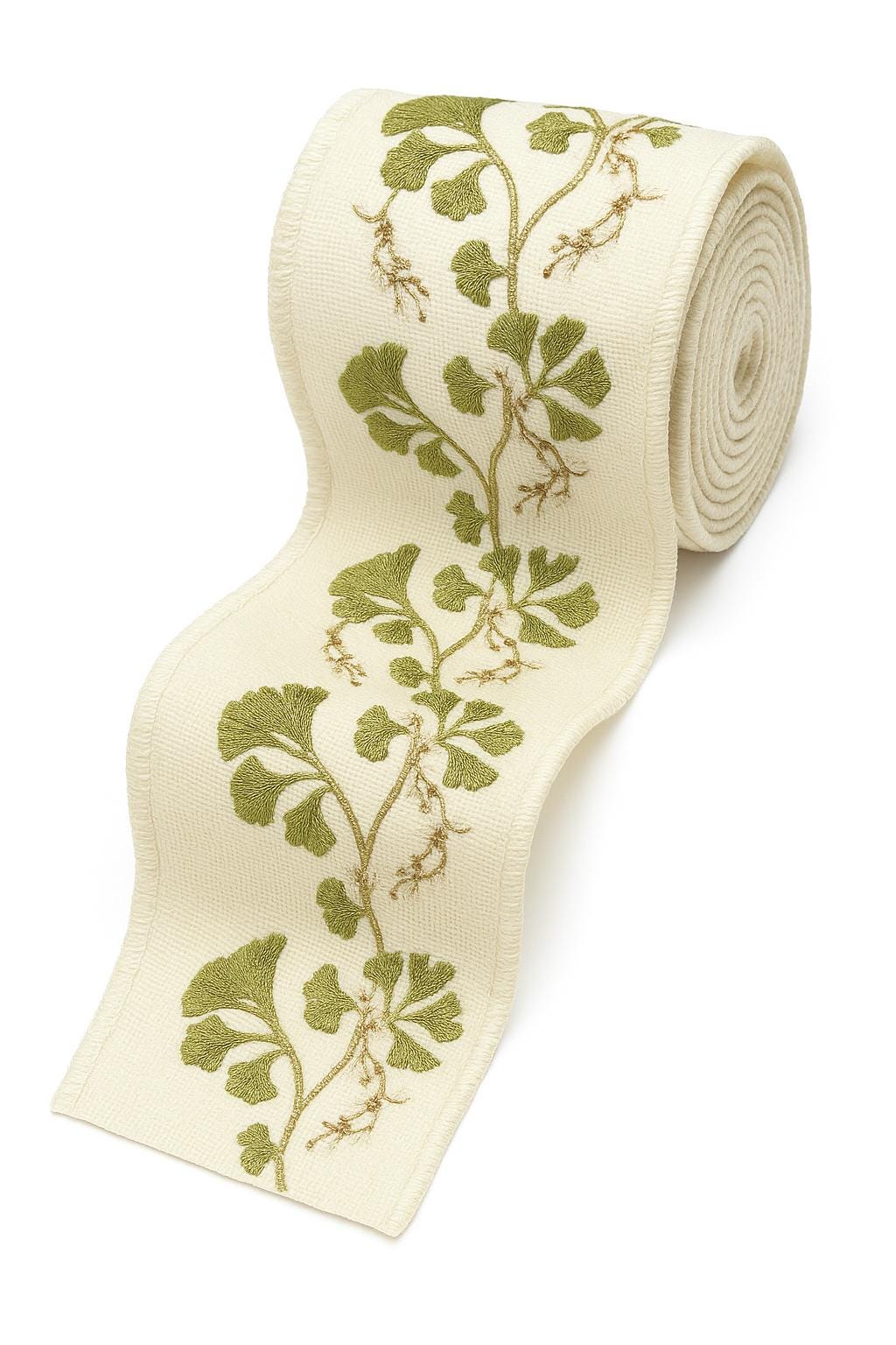 Embroidered Floral Trim: Blue, Gold & Olive Green Cotton-Polyester Jacquard Border