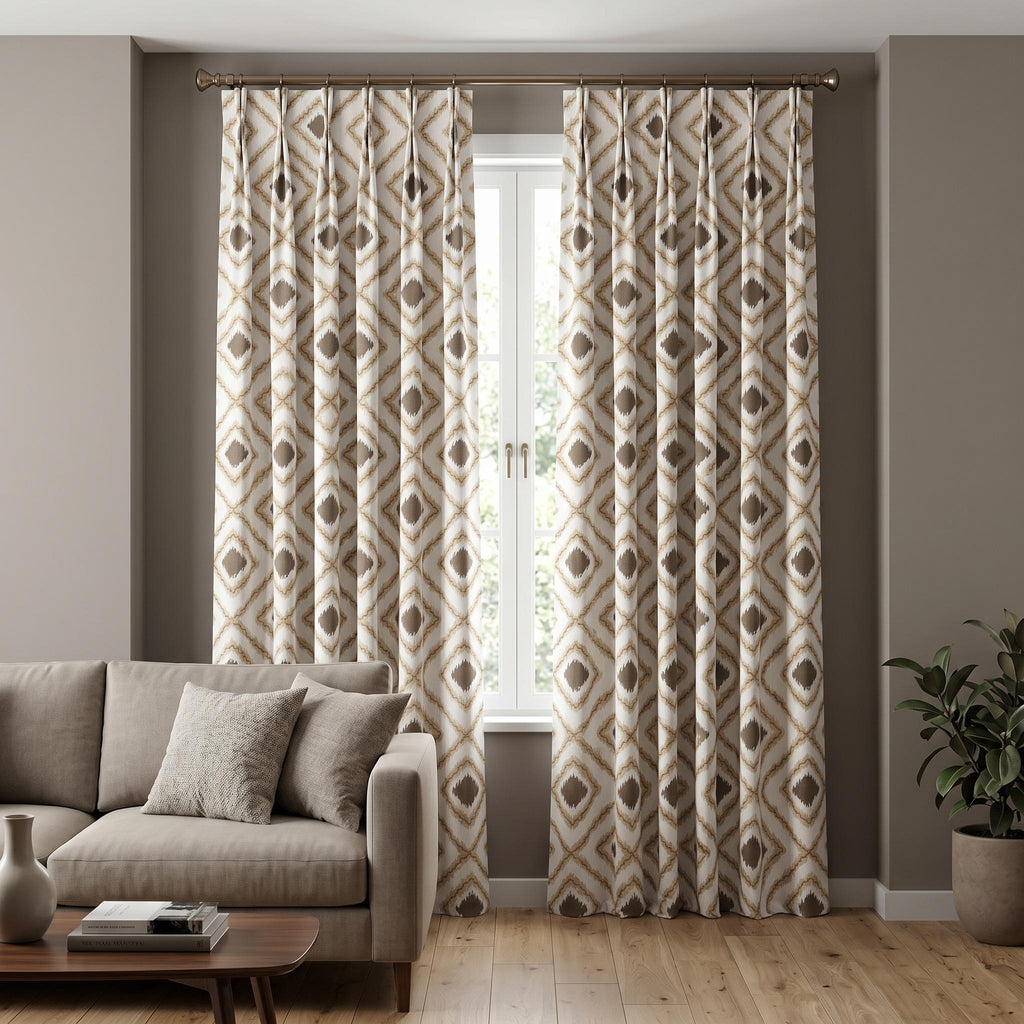 Brown Beige Houndstooth Curtains, Textured Neutral Plaid Drapes, Custom Window Panel