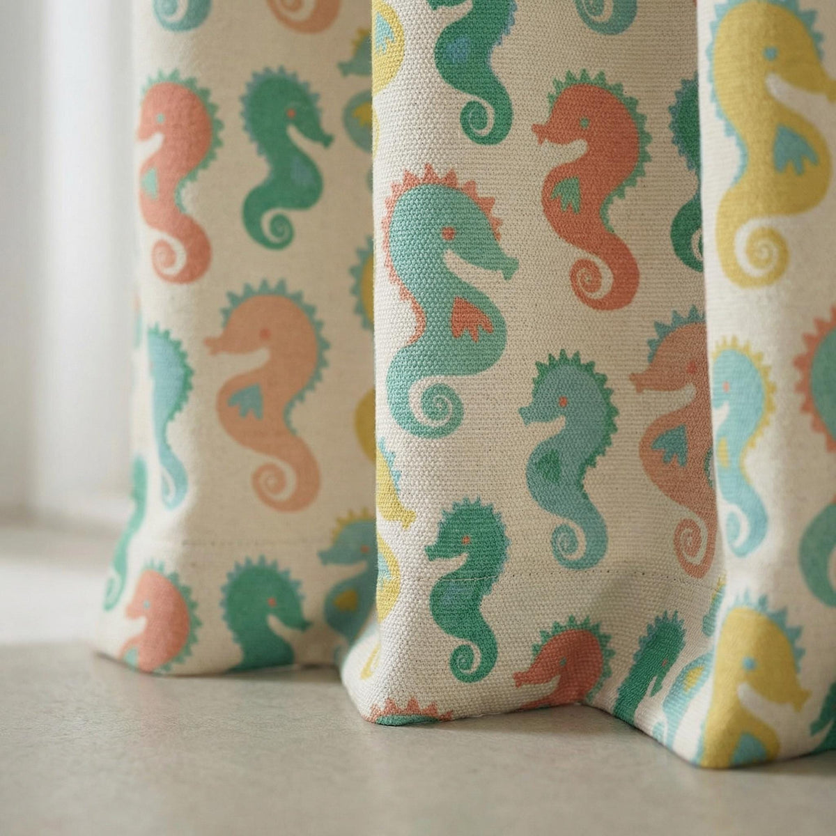 Seahorse Kids Curtains, Coastal Nursery Window Panels, Ocean Theme Baby Room Drapes, Pastel Beach Decor, Blackout Option