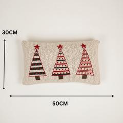 Festive Knit Cushion Cover | Cotton Lumbar Pillow | Winter Tree & Stocking Designs | Handmade Knitted Cover