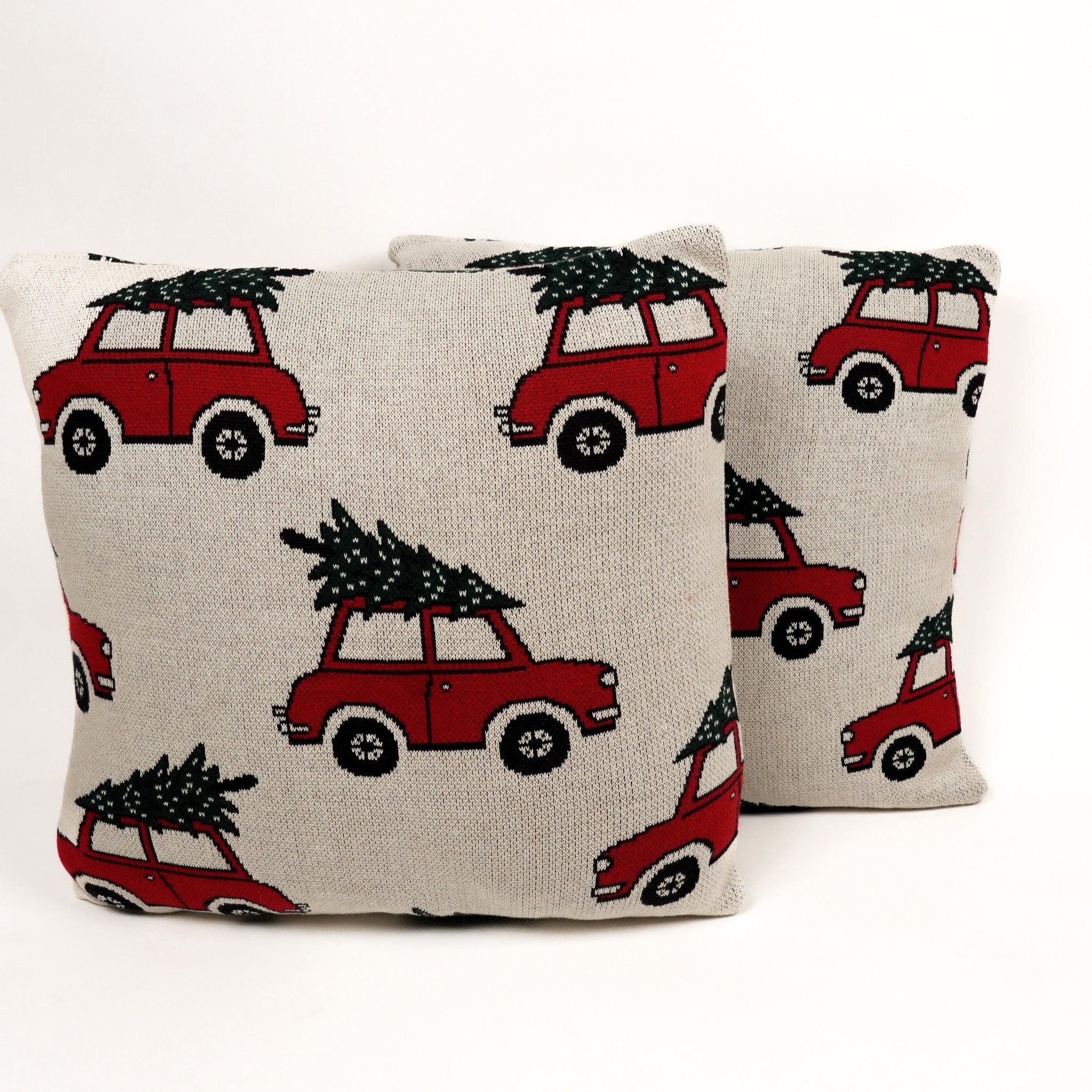 Knitted Christmas Car Cushion Cover | 100% Cotton, Handmade
