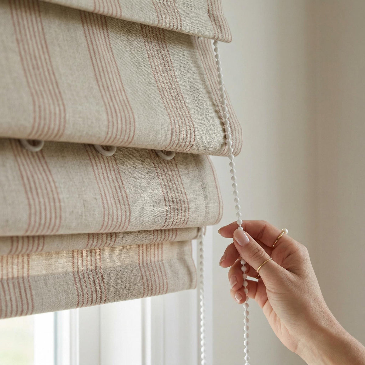 Beige orange Stripe Roman Shade | Custom Linen-Look Window Blinds, Farmhouse Treatment