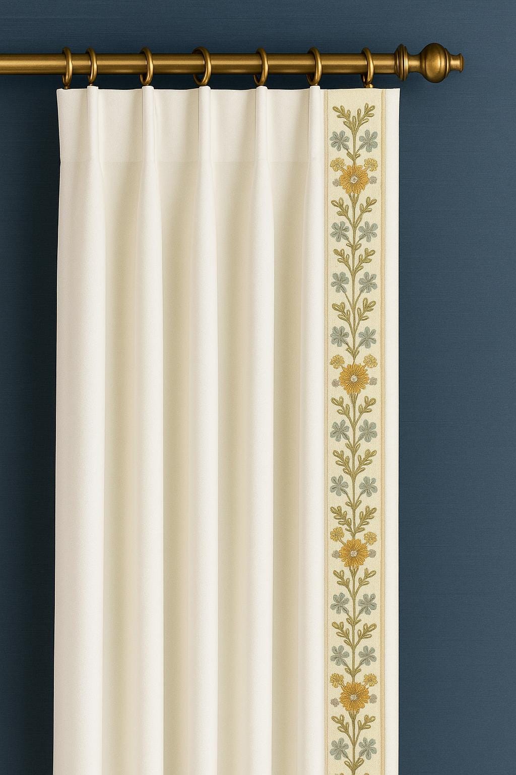 Embroidered Floral Curtain Trim: Red, Mustard & Blue - 4" Wide