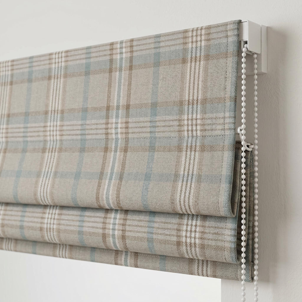 Plaid Roman Shade, Custom Window Shade, Neutral Check Roman Blind, Farmhouse Window Treatment, Corded Roman Shade, Made to Measure