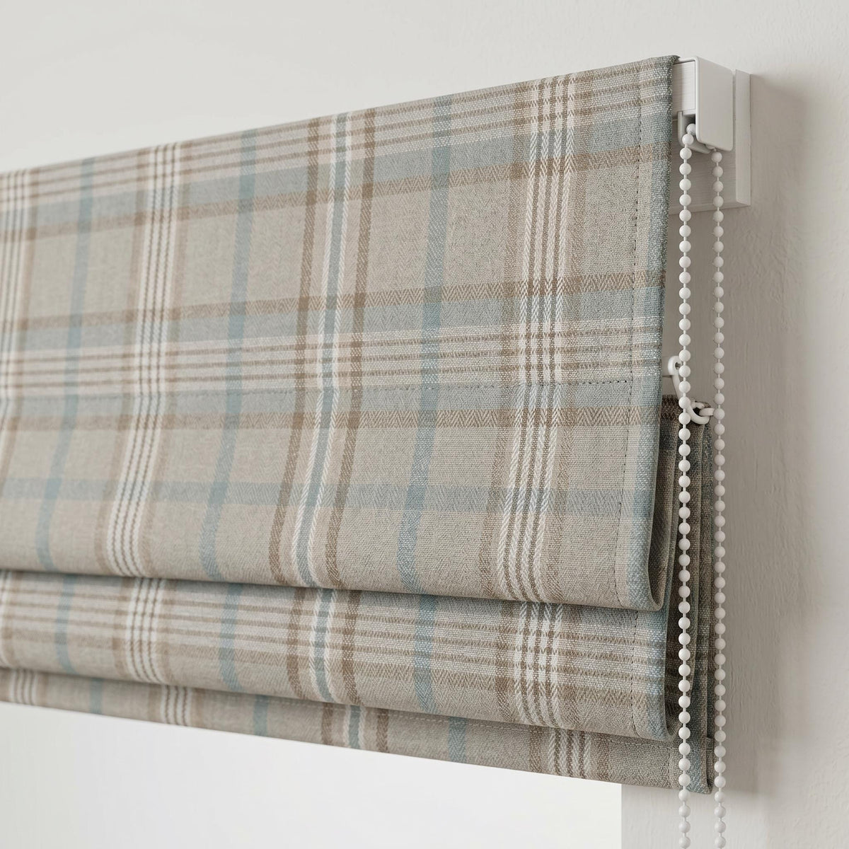 Plaid Roman Shade, Custom Window Shade, Neutral Check Roman Blind, Farmhouse Window Treatment, Corded Roman Shade, Made to Measure