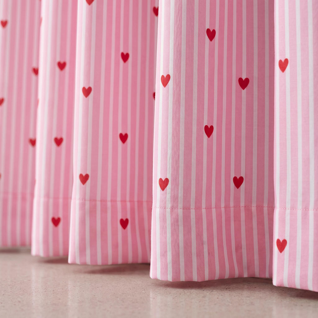 Pink Heart Block Print Curtains, Kids Room Curtain Panel, Nursery Window Drapes, Pink Striped Girls Room Curtains