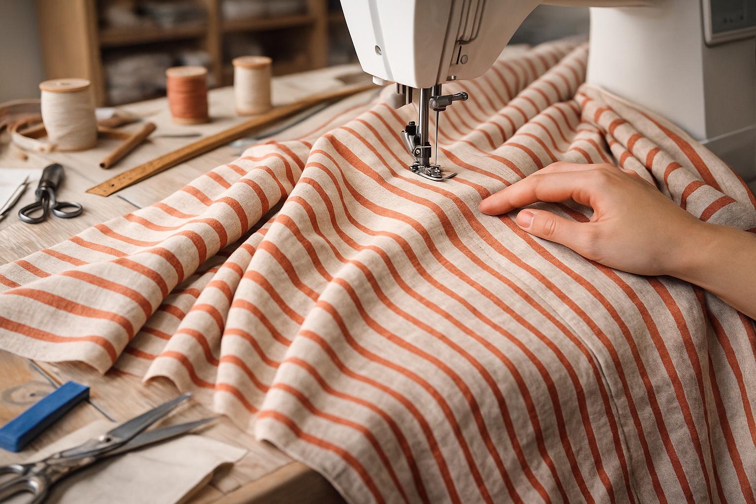 Terracotta Striped Linen Curtains — Custom Size | Grommets, Rod Pocket, Back Tabs, or Hooks Top | Light-Filtering or 100% Blackout Liner