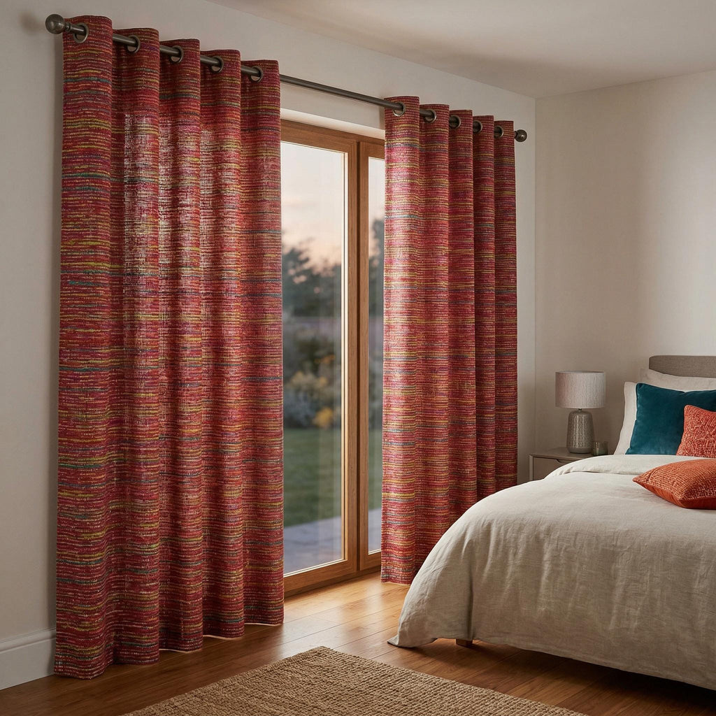 Textured Woven Curtains | Multicolor Boho Rustic Drapes (Custom Size)
