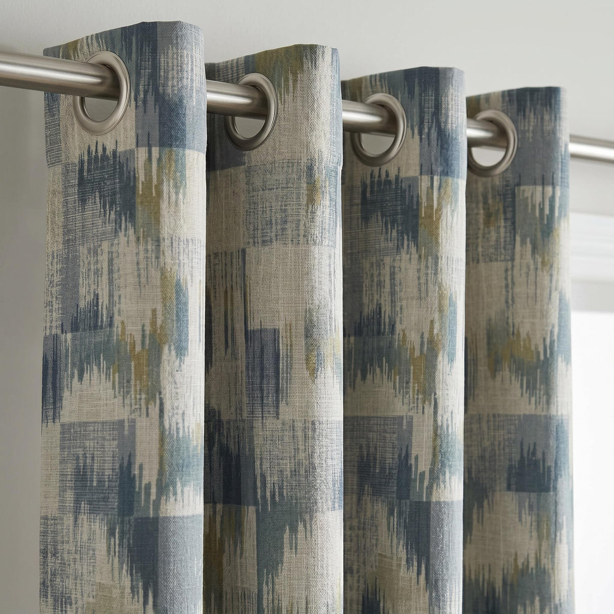 Abstract Pattern Curtains, Blue Grey Linen Look Drapes, Modern Farmhouse Curtain Panels, Custom Bedroom Living Room Curtains