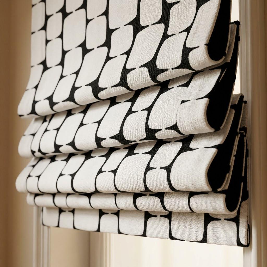 Modern Roman Shade Black White, Abstract Geometric Window Blind, Custom Made Roman Curtain