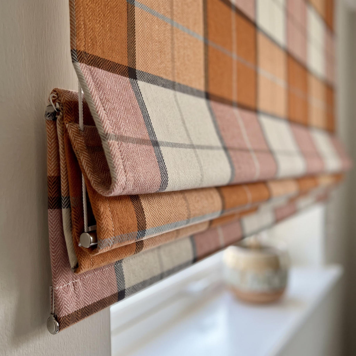 Rust Terracotta Plaid Roman Shade, Custom Roman Blind, Farmhouse Window Shade, Rustic Window Treatment, Terracotta Checkered Shade