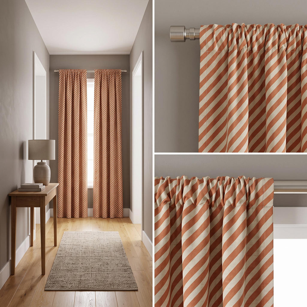 Rust Terracotta Ivory Stripe Curtains, Boho Drapes, Textured Cotton Linen Look Window Curtains, Custom Made Drapery, Warm Neutral Decor