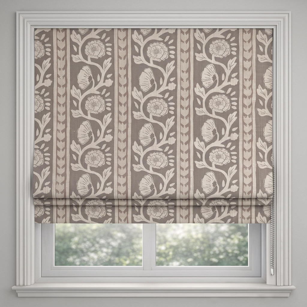 Taupe Floral Roman Shade, Ivory Botanical Window Blind, Traditional Roman Blind, Cottage Farmhouse Window Treatment