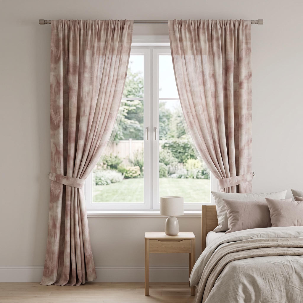 Blush Pink Abstract Flame Stitch Curtain Panel, Cotton Blend Woven Drapery, Custom Sizing