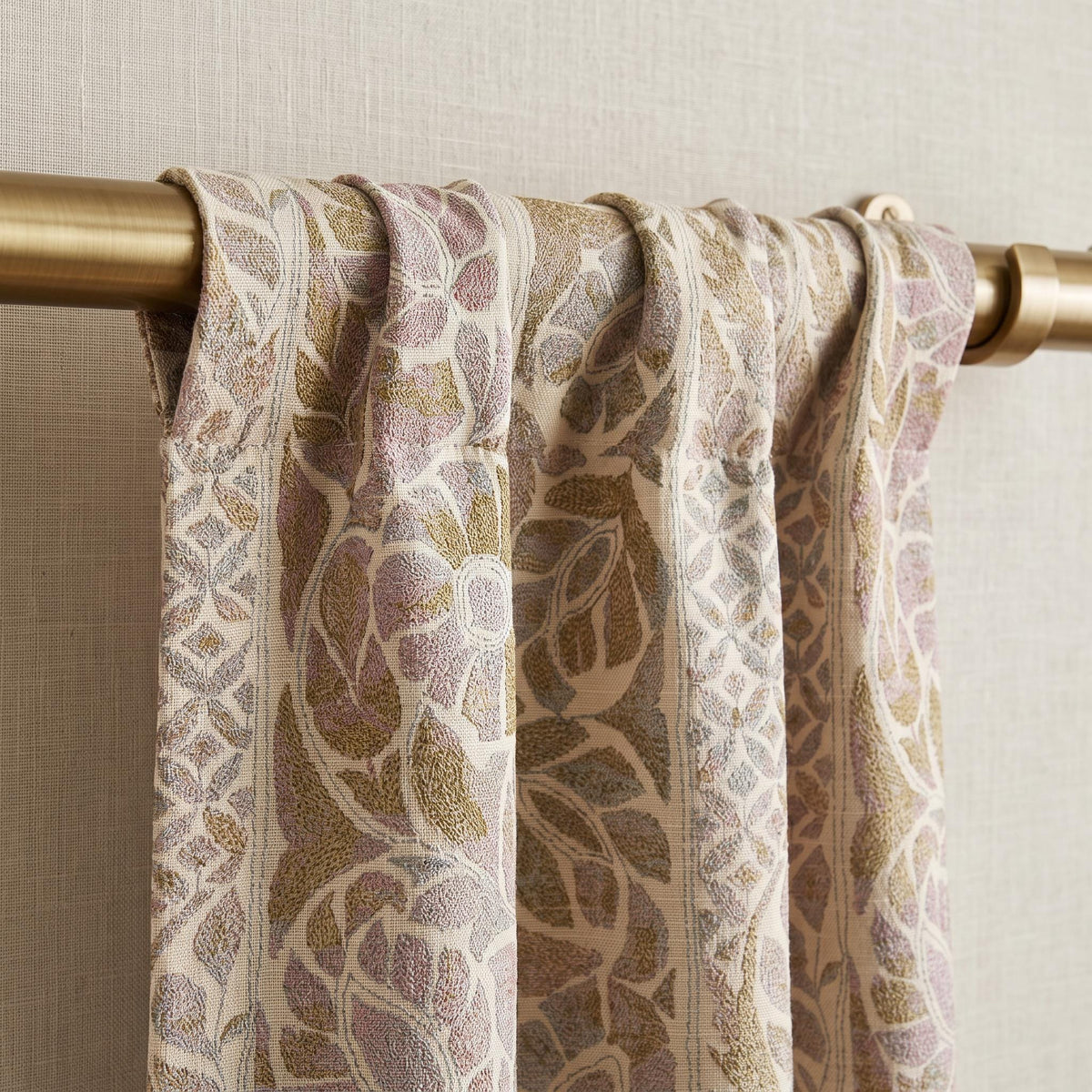Botanical Floral Cotton Linen Curtains – Muted Mauve, Taupe Textured Drapes – Vintage Elegance Bedroom and Living Room Window Panels