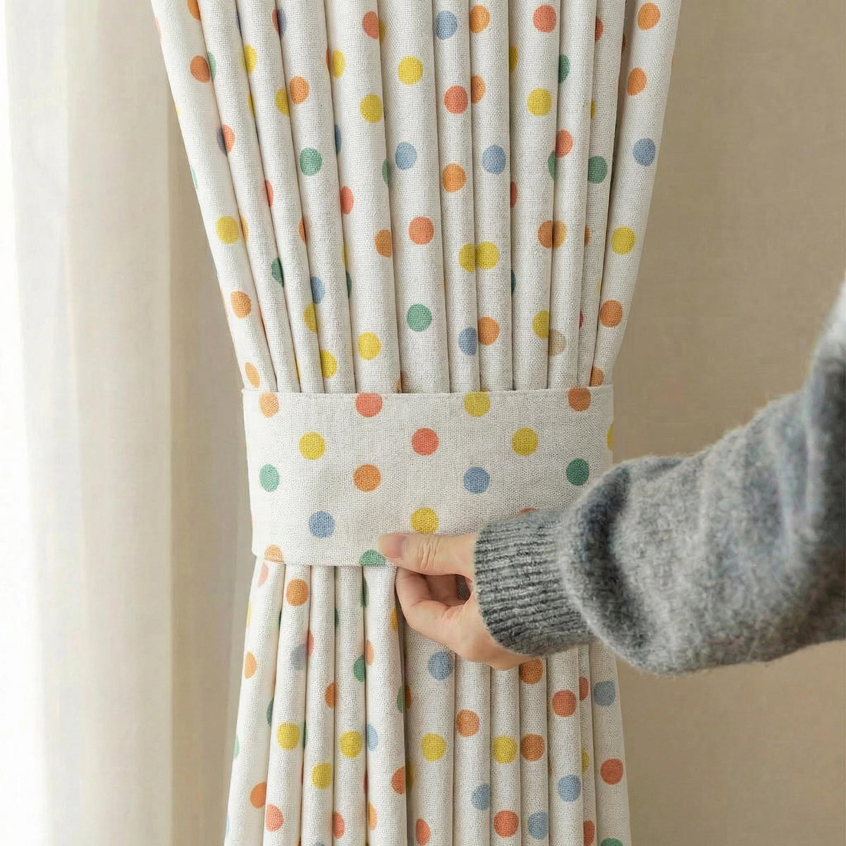 Polka Dot Curtains | Multicolor Linen Look Window Panels | Kids Room Playroom Curtains