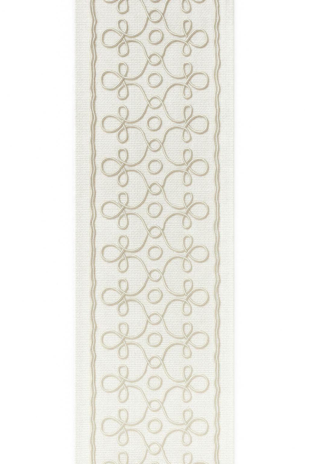 Embroidered Swirl Loop Trim: Ivory Beige & Taupe Brown Fabric Border