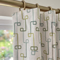 Modern Geometric Embroidered Curtains, Mid Century Linen Look Drapes, Green Blue Window Panels, Custom Farmhouse Curtains