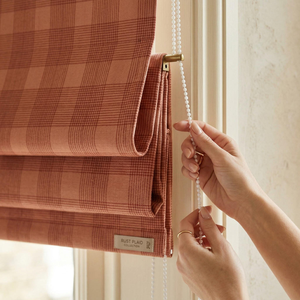 Plaid Roman Shade | Terracotta Check Roman Blind | Farmhouse Window Shade | Custom Roman Curtain