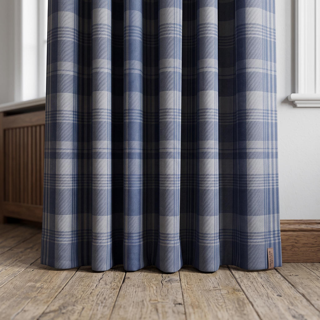 Custom Blue Plaid Pinch Pleat Curtains, Fine Twill Woven Plaid Drapes, Classic Tartan Window Panels for Living Room & Bedroom, Custom Size