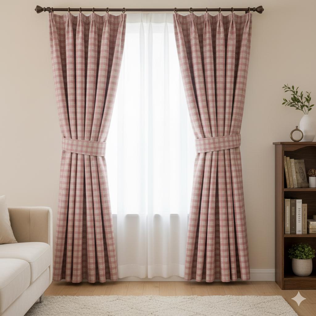 Handmade Plaid Curtains, Tartan Check Drapes, Custom Pinch Pleat Panels, Luxury Farmhouse Window Curtains