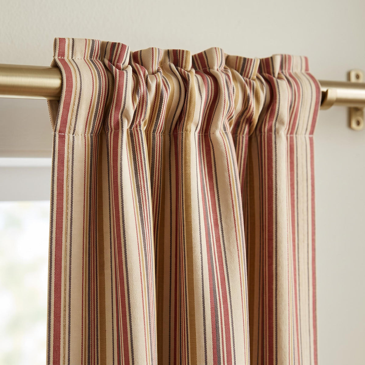 Rustic Red Stripe Curtains | Farmhouse Stripe Drapes | Custom Cotton Blend Curtain Panels | Vintage Country Window Treatment