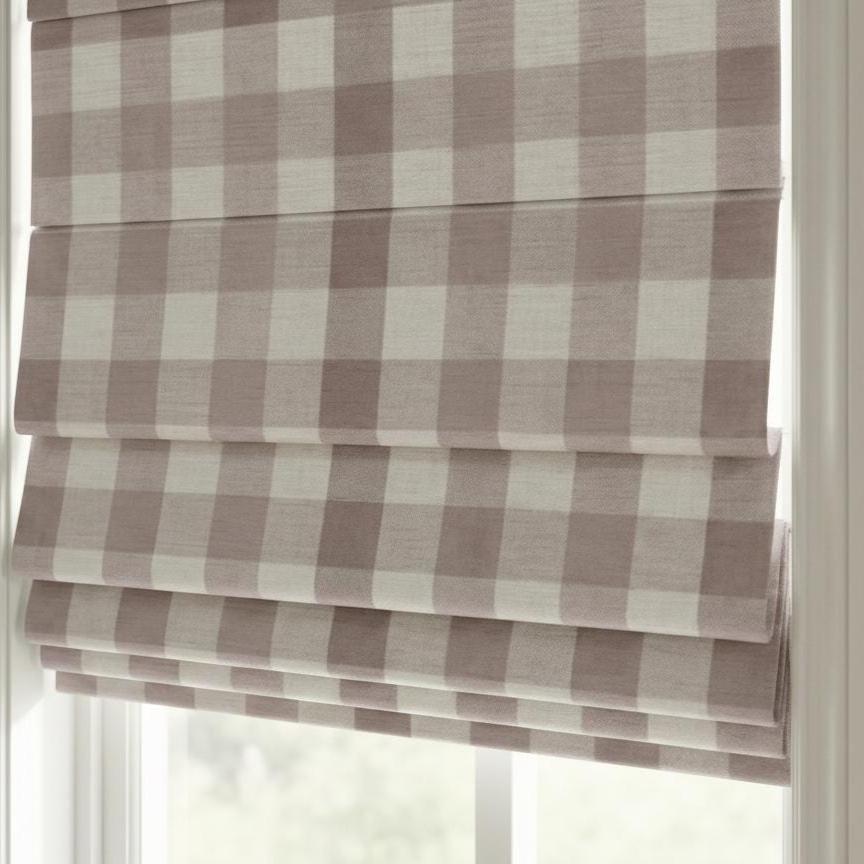 Neutral Check Roman Blind | Custom Linen Look Window Shade | Farmhouse & Cottage Style | Made to Order