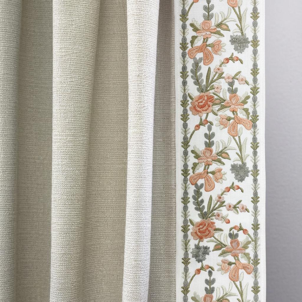 Regal French Country Embroidered Trim - Dusty Rose & Sage Floral Ribbon