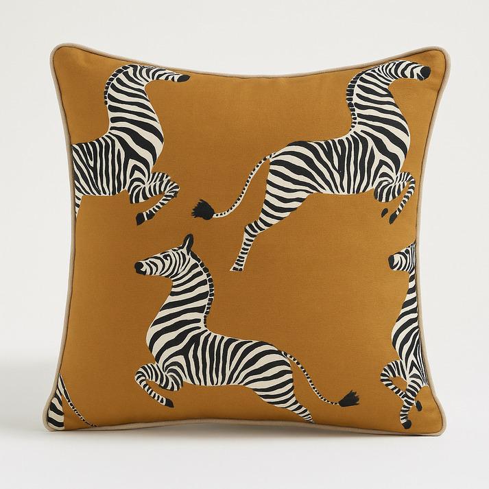 Linen Cotton Zebra Print Cushion Cover - Animal Motif Pillow (16x16)