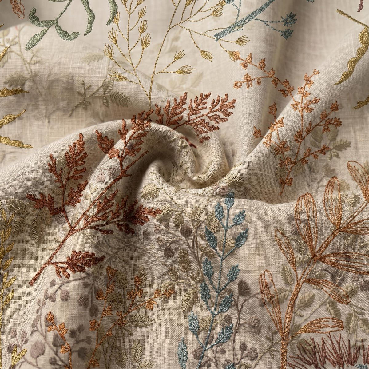 Botanical Embroidered Roman Shade, Beige Linen Look Roman Blind, Custom Floral Window Shade, Cottage Farmhouse Nursery Shade