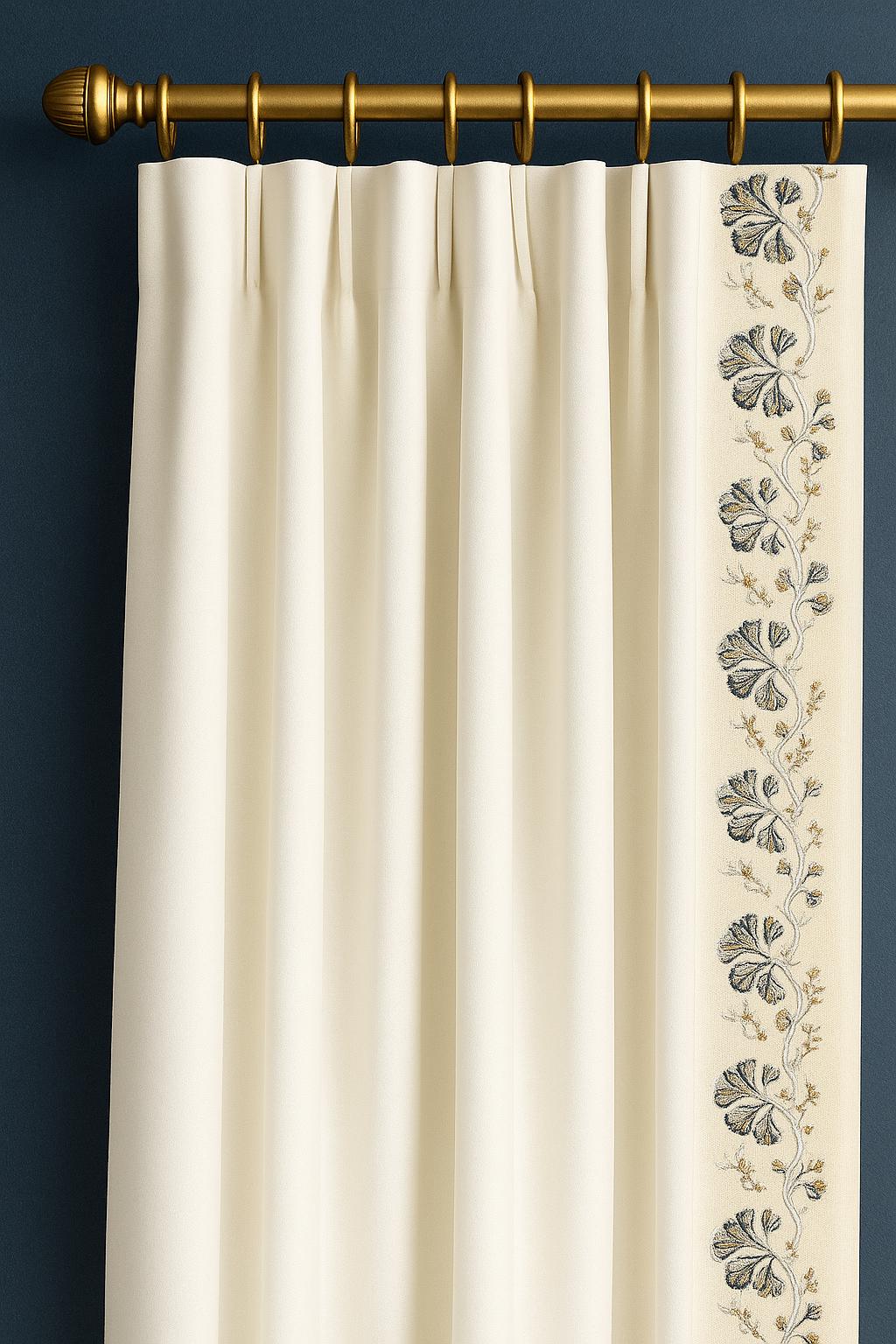 Embroidered Floral Trim: Blue, Gold & Olive Green Cotton-Polyester Jacquard Border