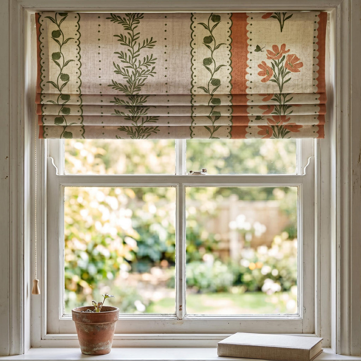 Floral Roman Shade, Linen Roman Blind, Custom Window Treatment, Botanical Print Curtain, Farmhouse Window Shade, Corded Roman Blind
