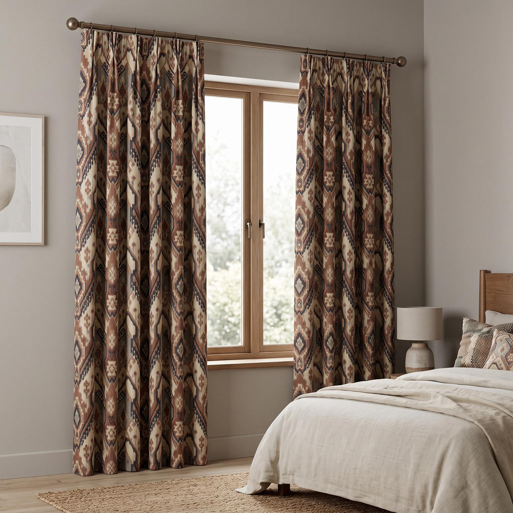 Southwestern Tribal Curtain Panels | Cotton Blend Curtains | Custom Boho Window Drapes | Aztec Pattern Curtains