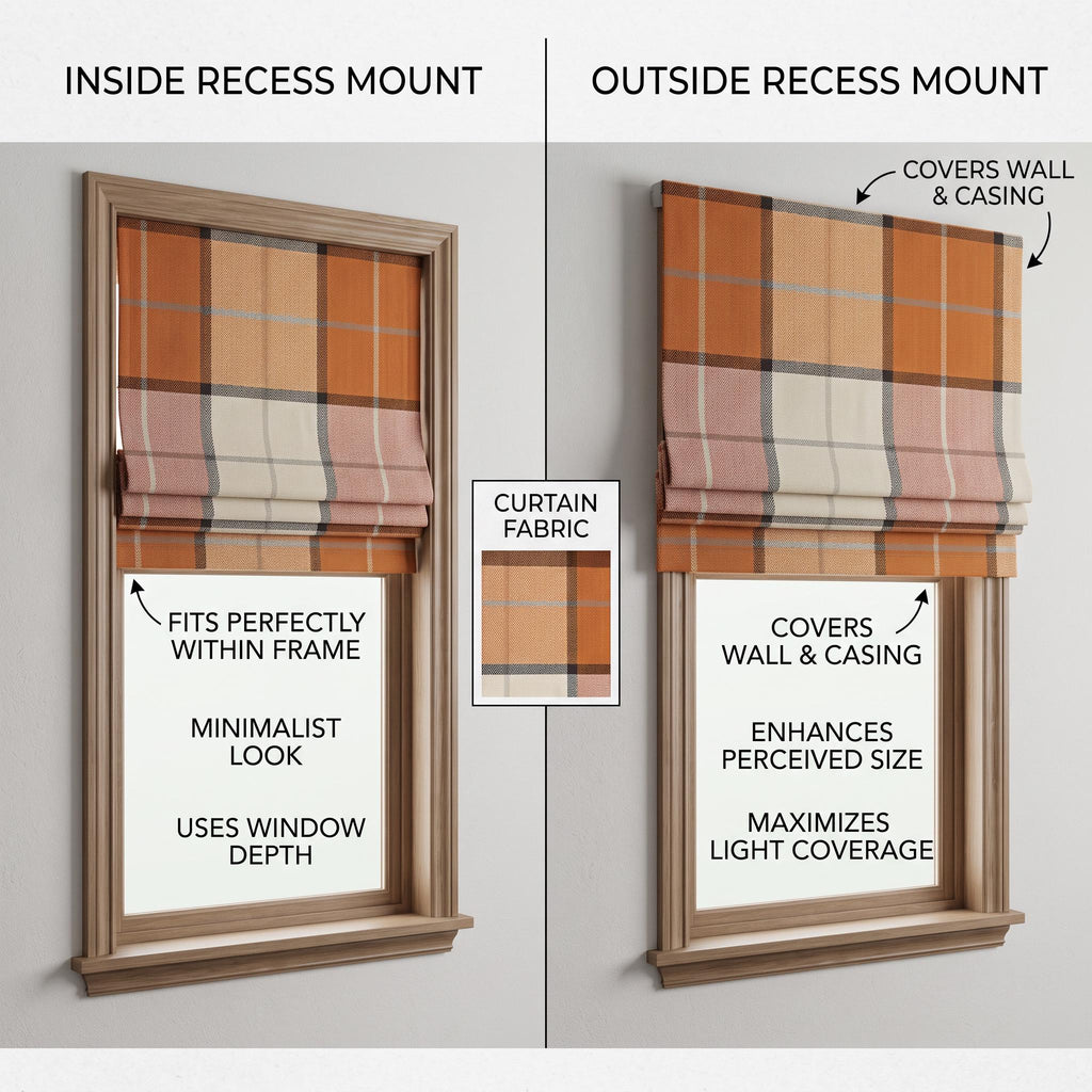 Rust Terracotta Plaid Roman Shade, Custom Roman Blind, Farmhouse Window Shade, Rustic Window Treatment, Terracotta Checkered Shade