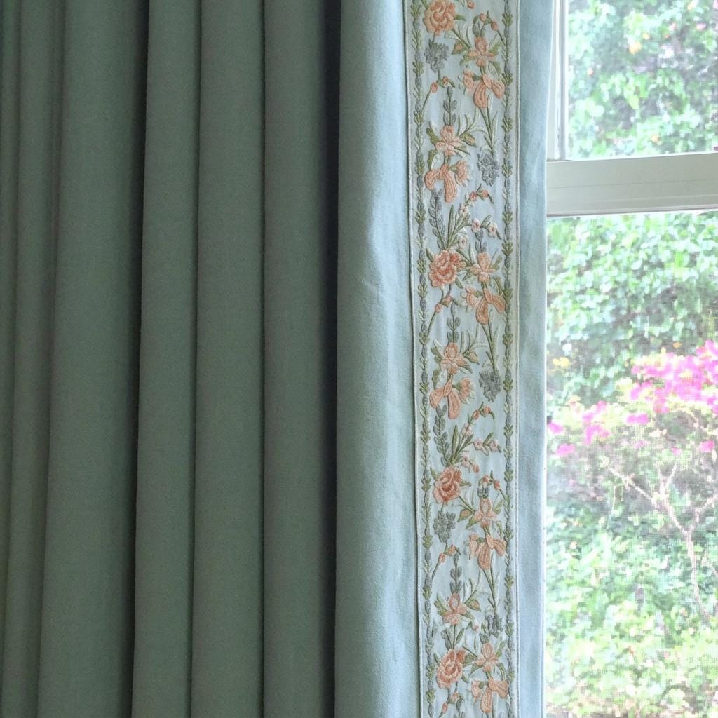 Regal French Country Embroidered Trim - Dusty Rose & Sage Floral Ribbon