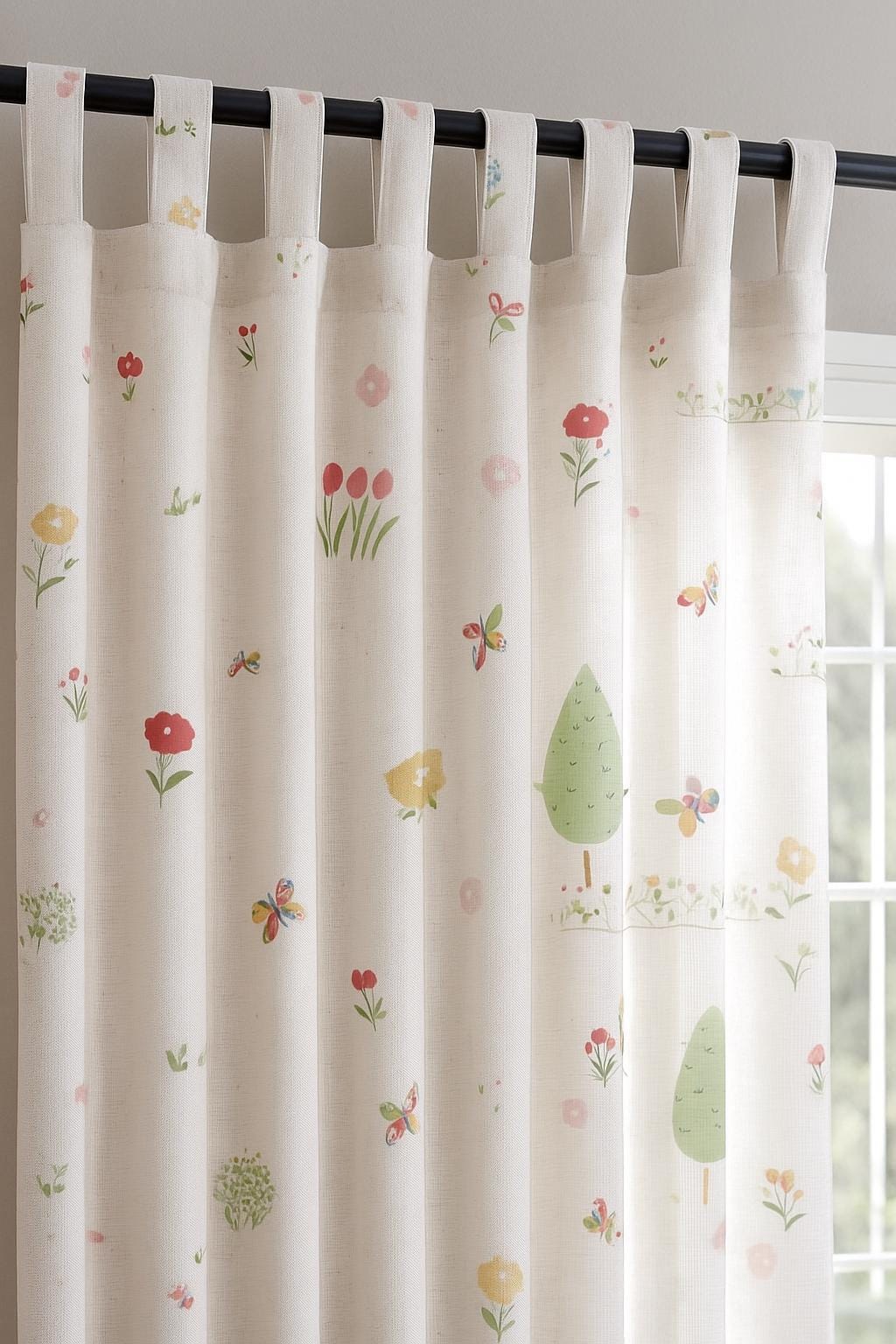 Floral Butterfly Nursery Curtains | Pastel Garden Print, Custom Size