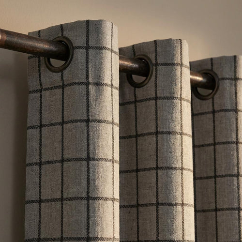 Beige Plaid Curtains, Farmhouse Check Window Panels, Brown Neutral Grommet Drapes, Rustic Country Living Room Bedroom Curtain