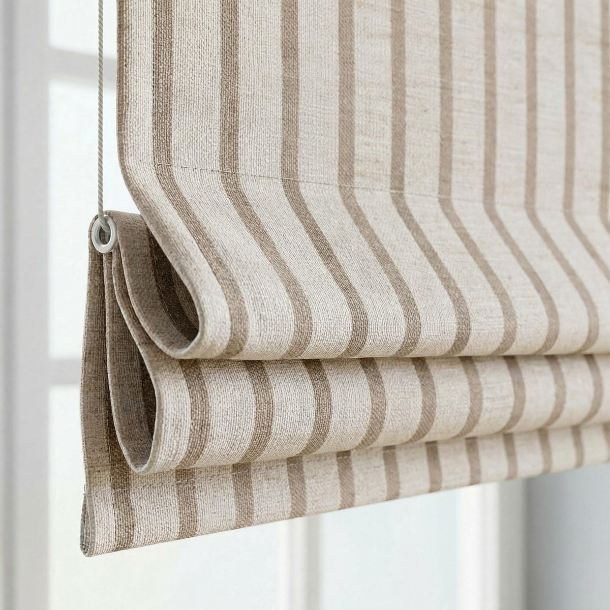 Beige Striped Roman Shade, Custom Neutral Window Blind, Linen Look Roman Curtain