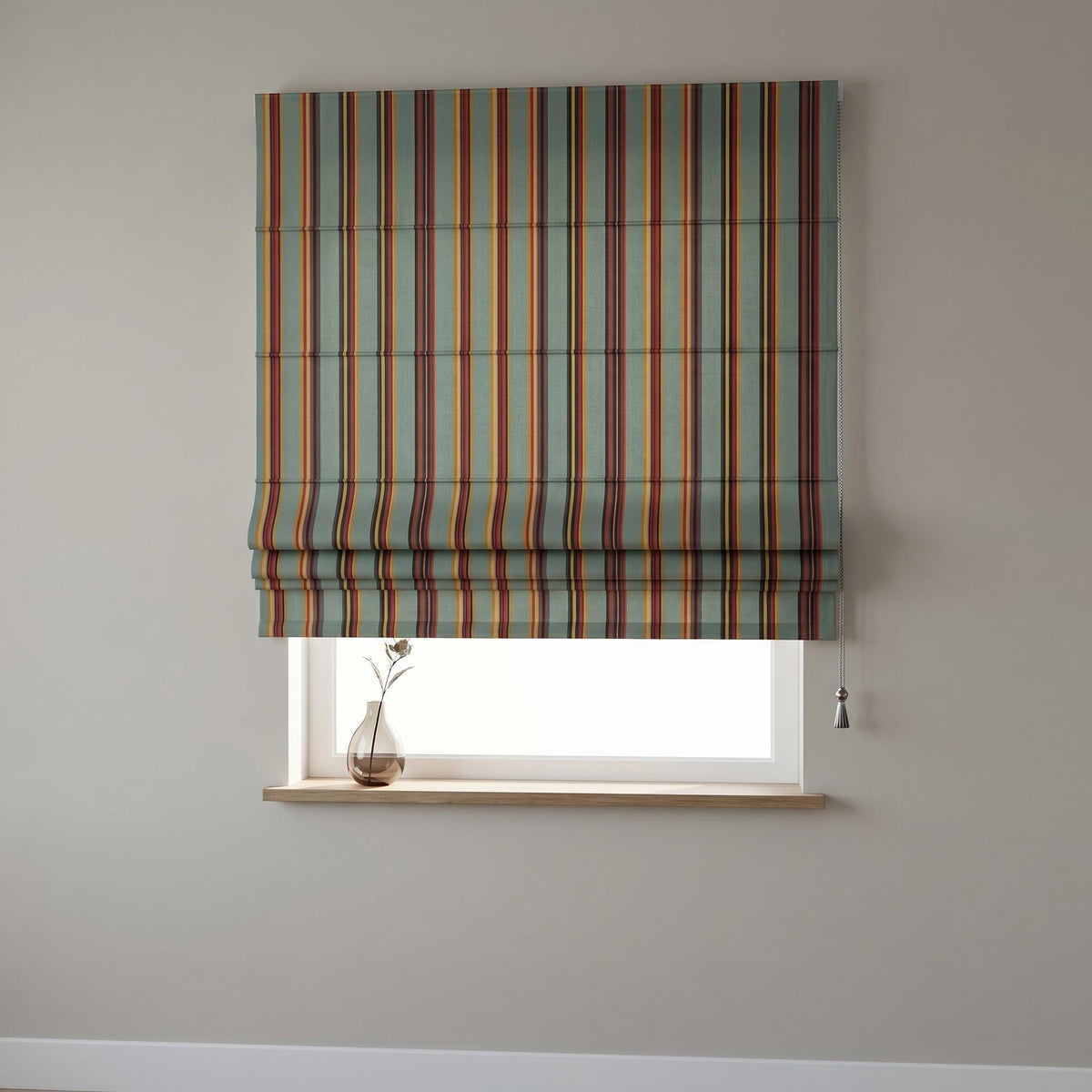 Striped Roman Shade, Sage Green Roman Blind, Multicolor Stripe Window Shade, Custom Roman Curtain, Cottage Farmhouse Window Treatment