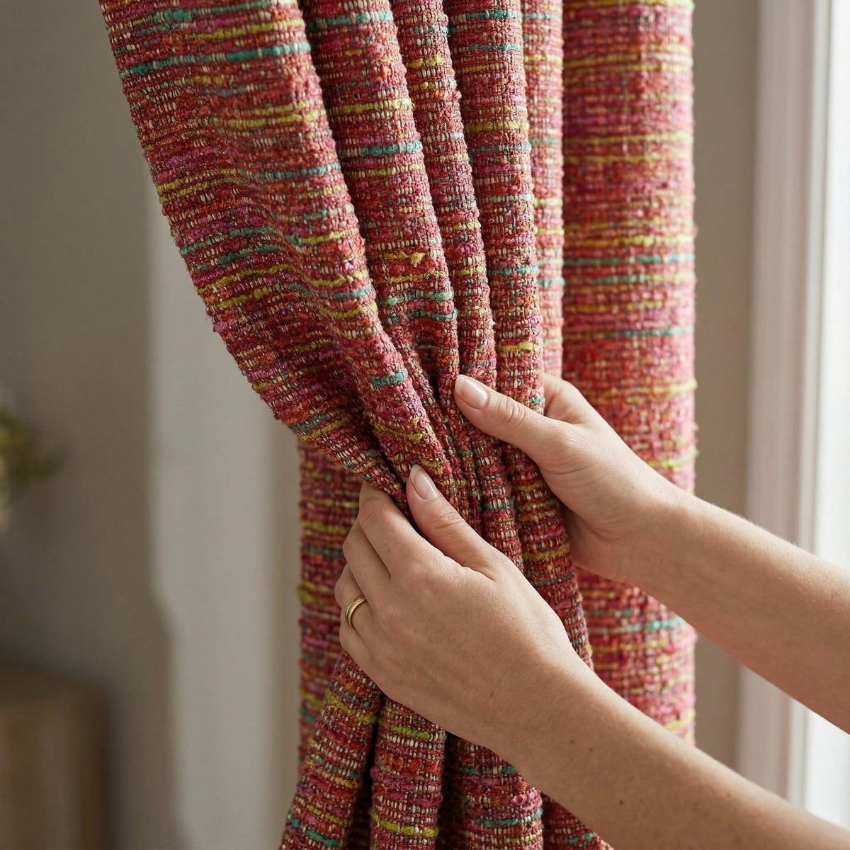 Textured Woven Curtains | Multicolor Boho Rustic Drapes (Custom Size)