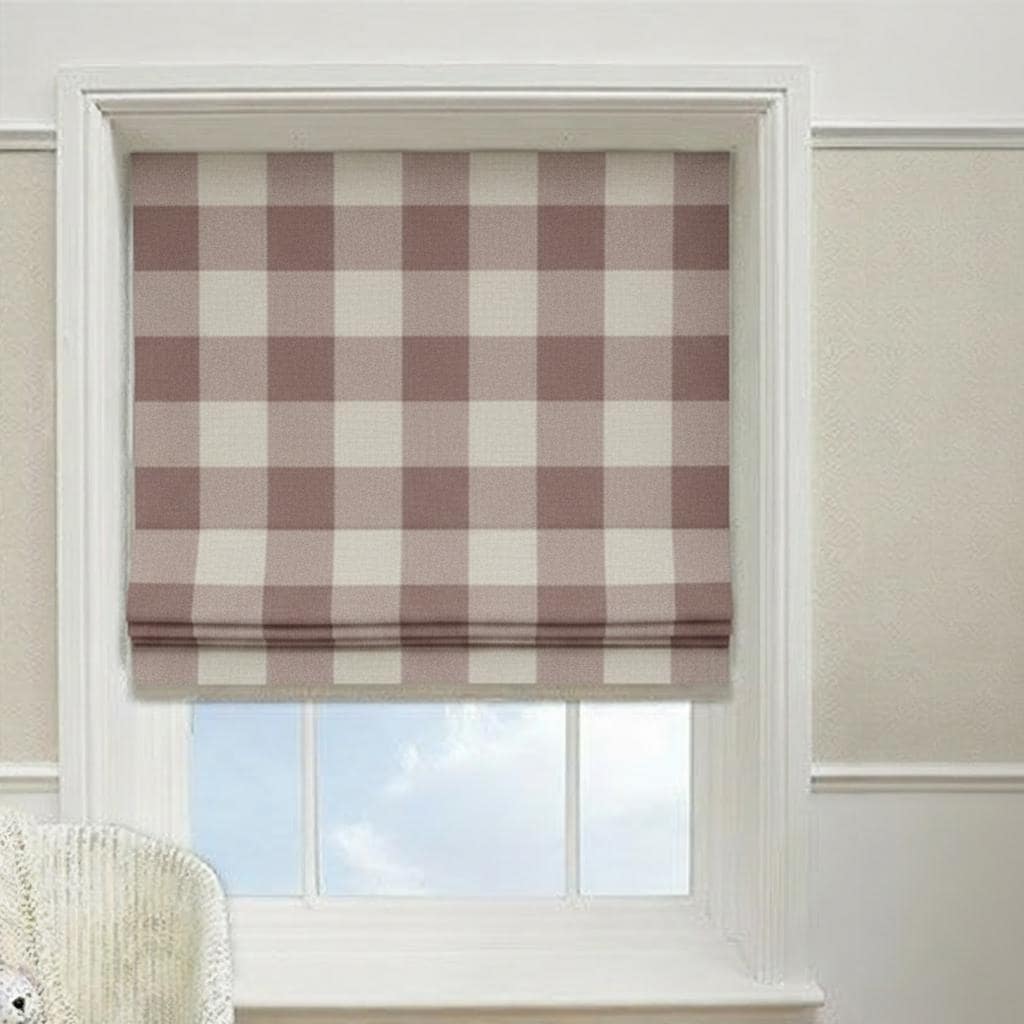 Neutral Check Roman Blind | Custom Linen Look Window Shade | Farmhouse & Cottage Style | Made to Order