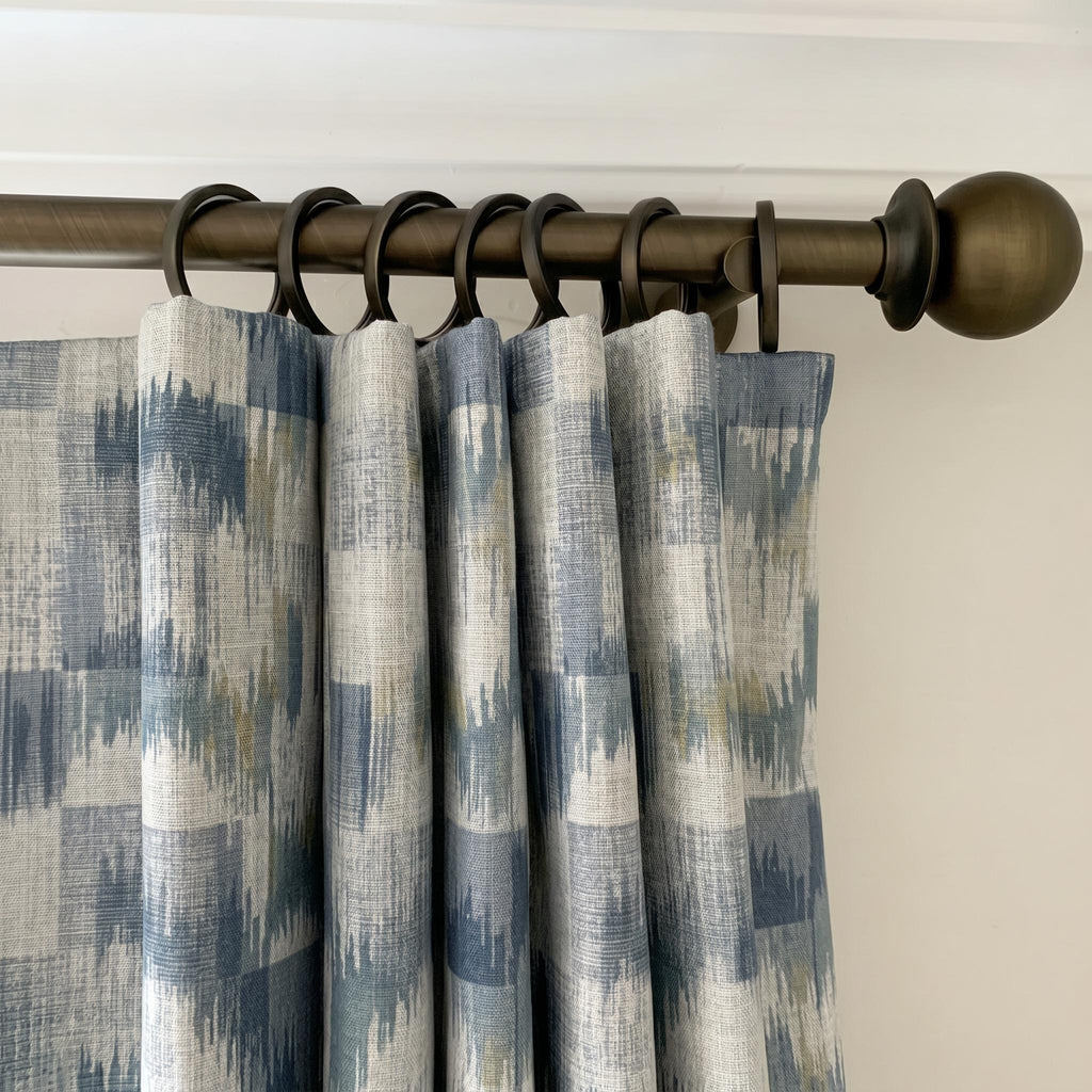 Abstract Pattern Curtains, Blue Grey Linen Look Drapes, Modern Farmhouse Curtain Panels, Custom Bedroom Living Room Curtains