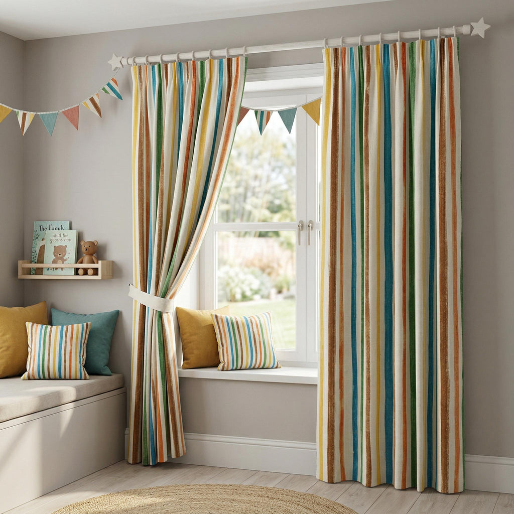 Colorful Striped Curtains – Multi Color Vertical Stripe Drapes – Modern Grommet Curtain Panels – Custom Size Window Treatment