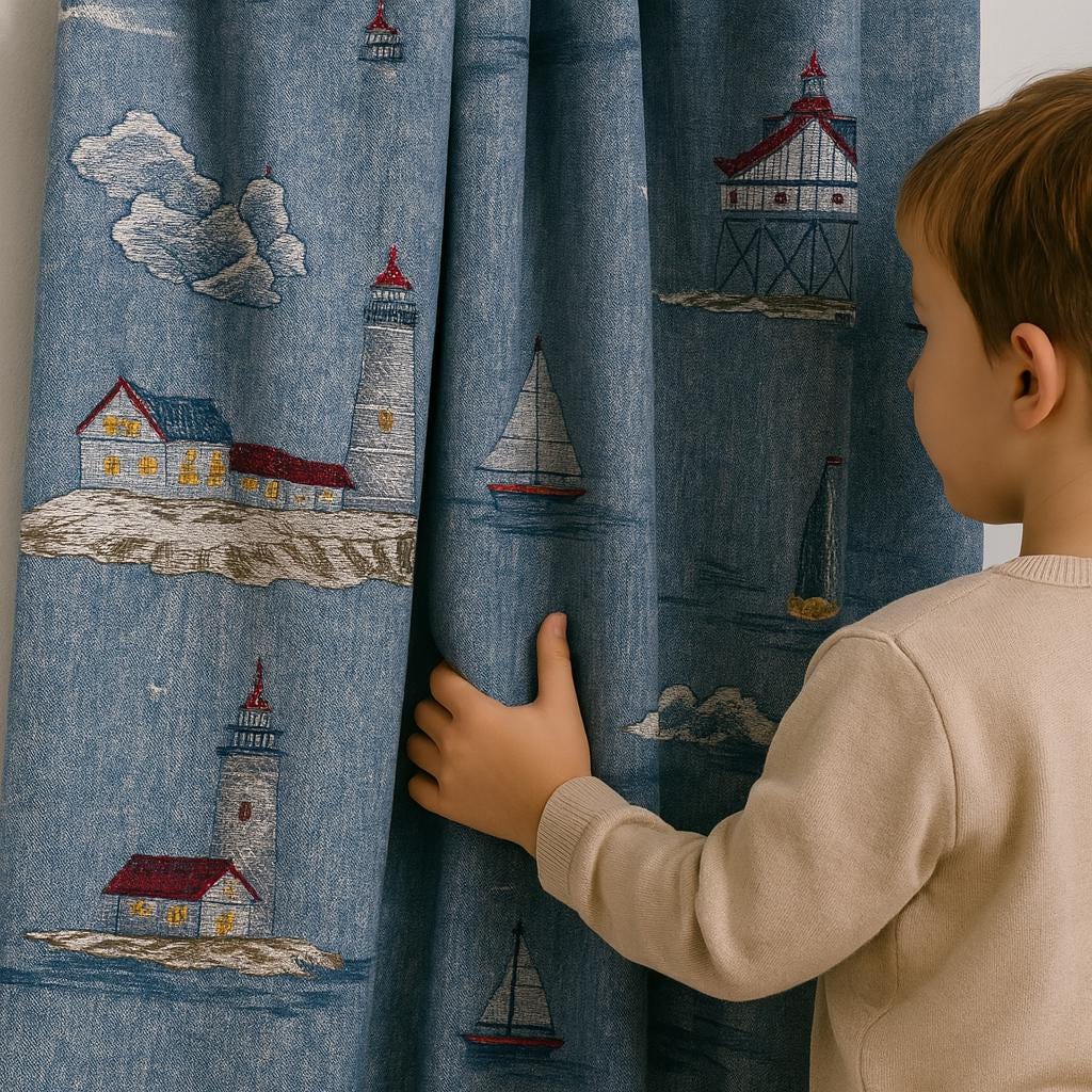 Best-Selling USA Lighthouse Curtains | Nautical Embroidered Drapes | Custom Blackout or Cotton Lined Panels
